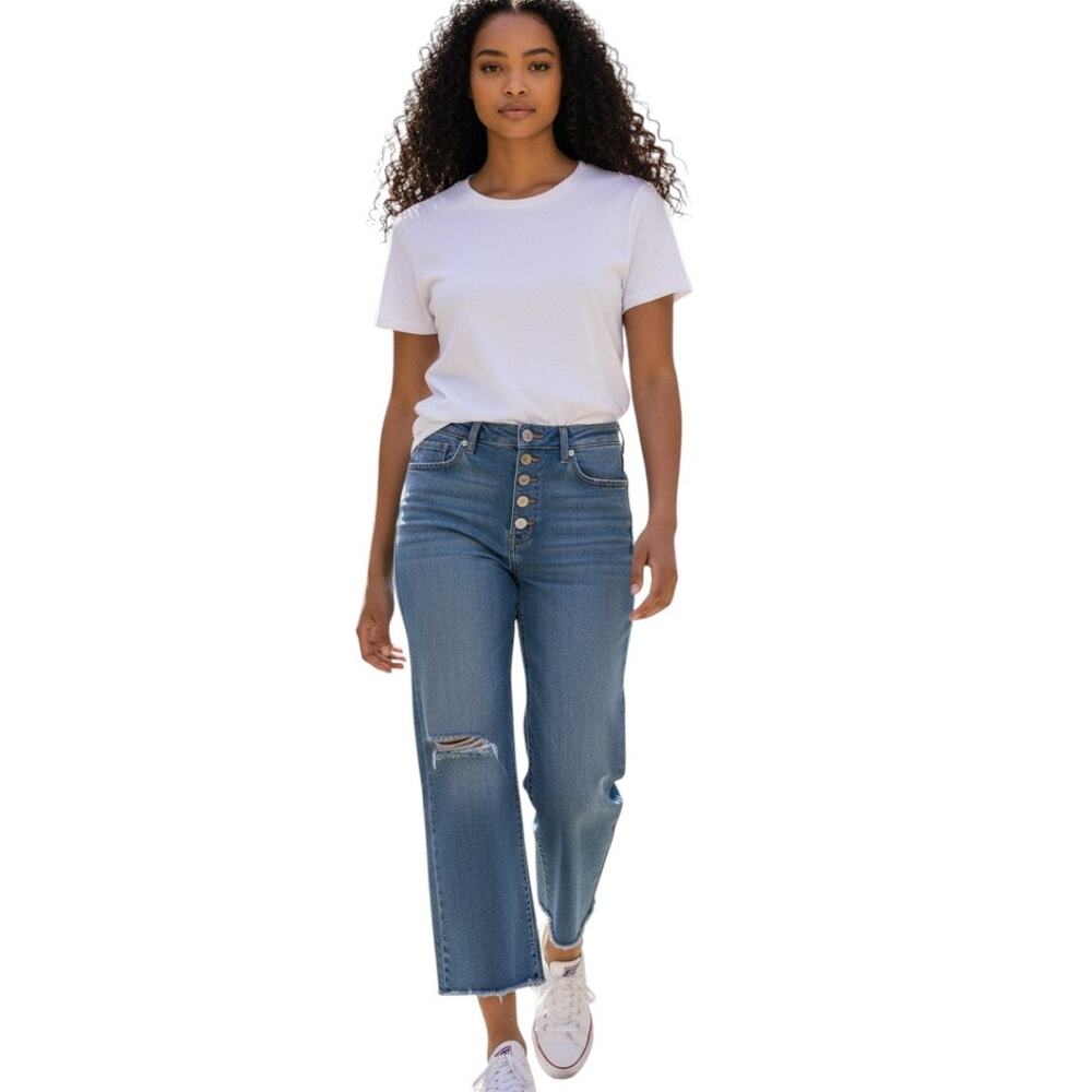 Ella Ross Anthropologie High Rise Slim Straight Ankle Button-Fly Jeans, Size 31